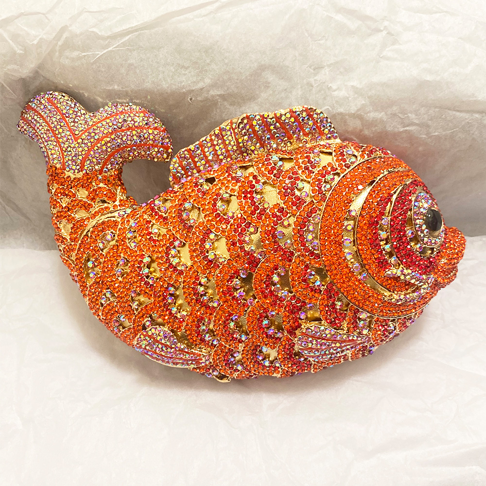 Evening Bag Beaded - Red/Orange Fish Crystal Mini Evening Bag