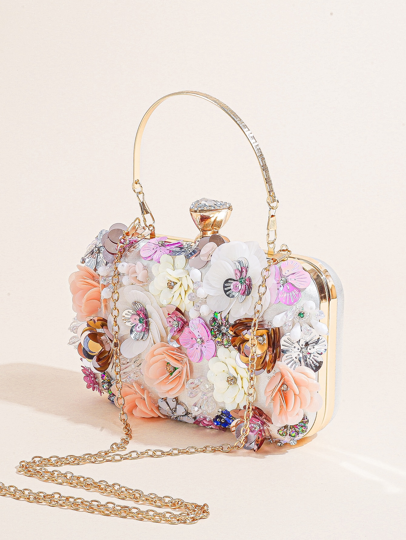 Evening Bag Beaded - I PC Black Elegant Floral Beaded