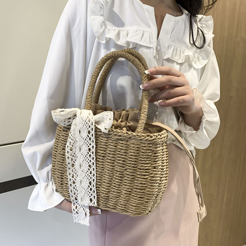 Women Straw Woven Drawstring H – Women'S Bags Holiday recenzja i cena