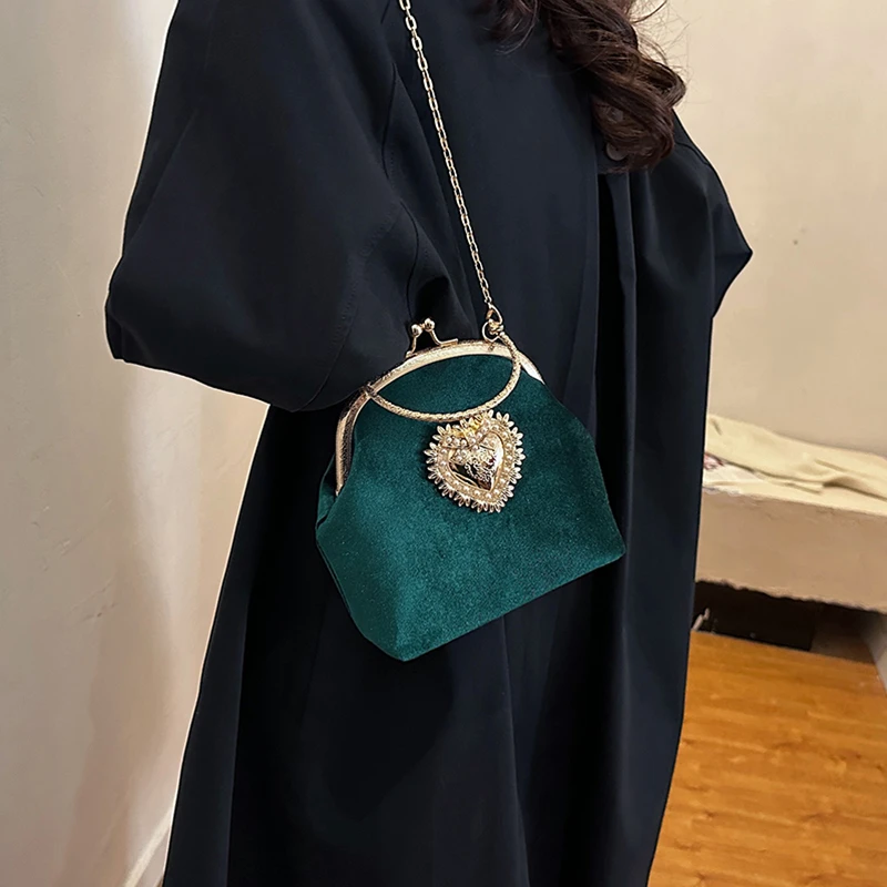 Chains Velvet Frame Heart Dinn – Women Bags For Sale recenzja i cena