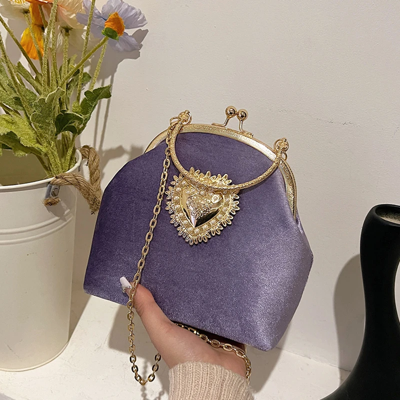 Chains Velvet Frame Heart Dinn – Women Bags For Sale recenzja i cena
