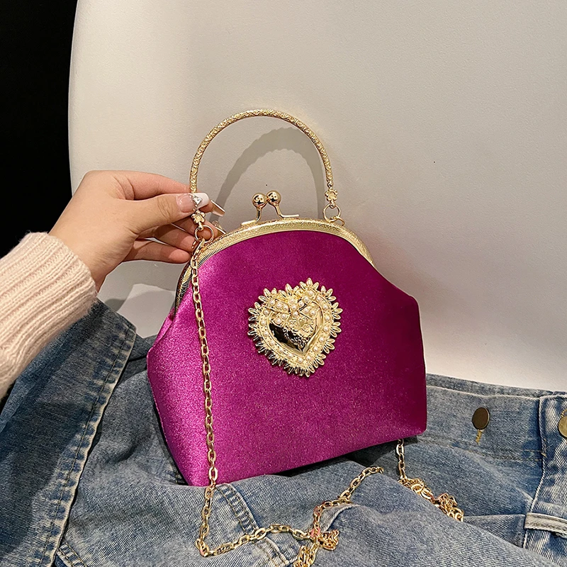 Chains Velvet Frame Heart Dinn – Women Bags For Sale recenzja i cena